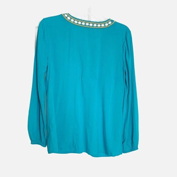 Lilly Pulitzer Violet Tunic Top in Deep Cyan Blue Size S Gold Beaded Embellished - Picture 9 of 9